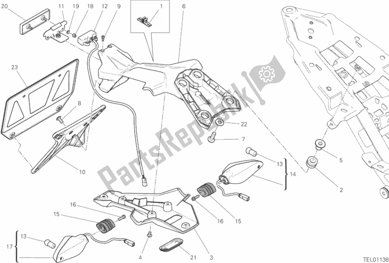 Todas as partes de 28b - Porta-placa do Ducati Monster 821 Stealth 2019